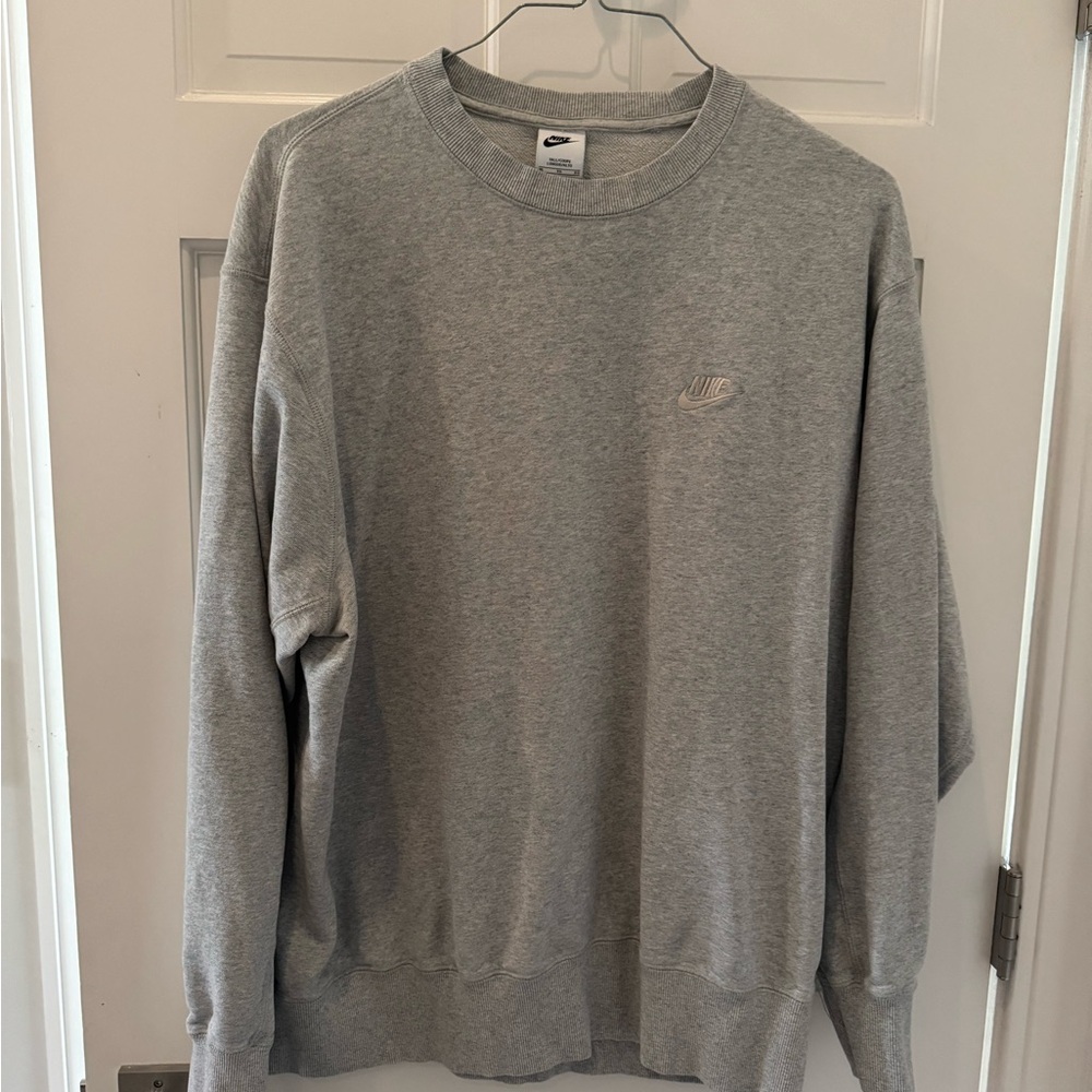Nike Gray Crewneck Sweater with Ribbed Cuffs